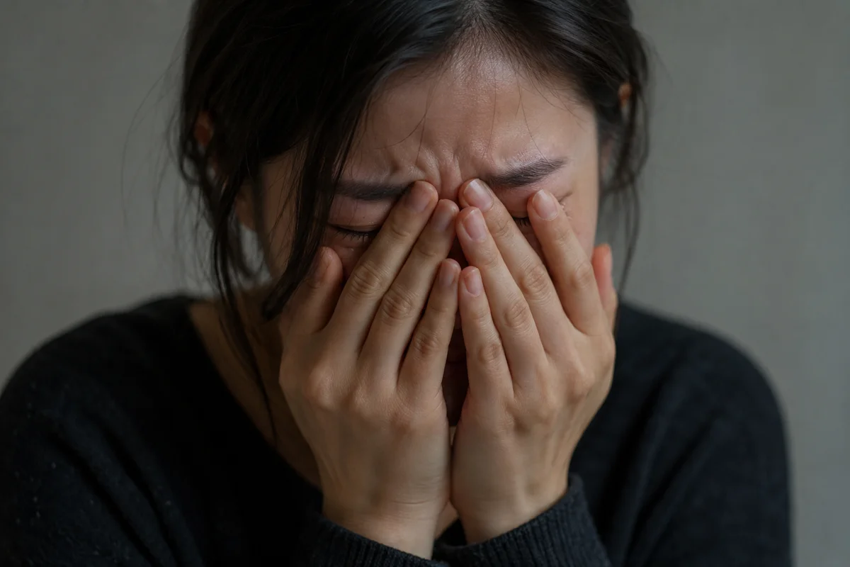 창원 폭행죄 학폭 연계|얼굴을 감싸 쥐고 울고 있는 여성의 모습